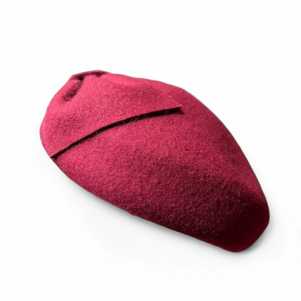 Vintage Burgundy Wool Cloche Beret with Bow — Structured French Style